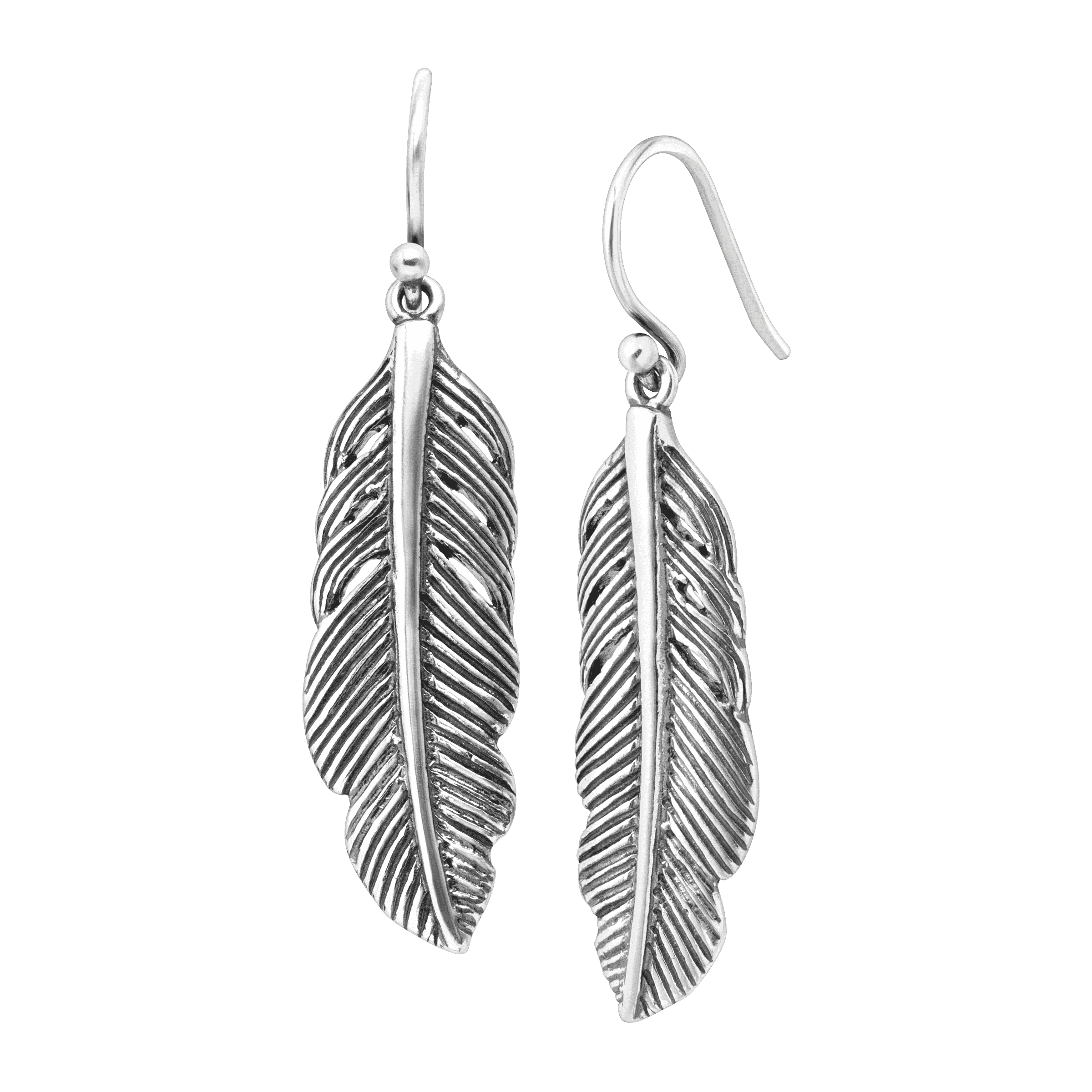 925 Sterling Silver Etched Feather Drop Earrings | Silpada.com