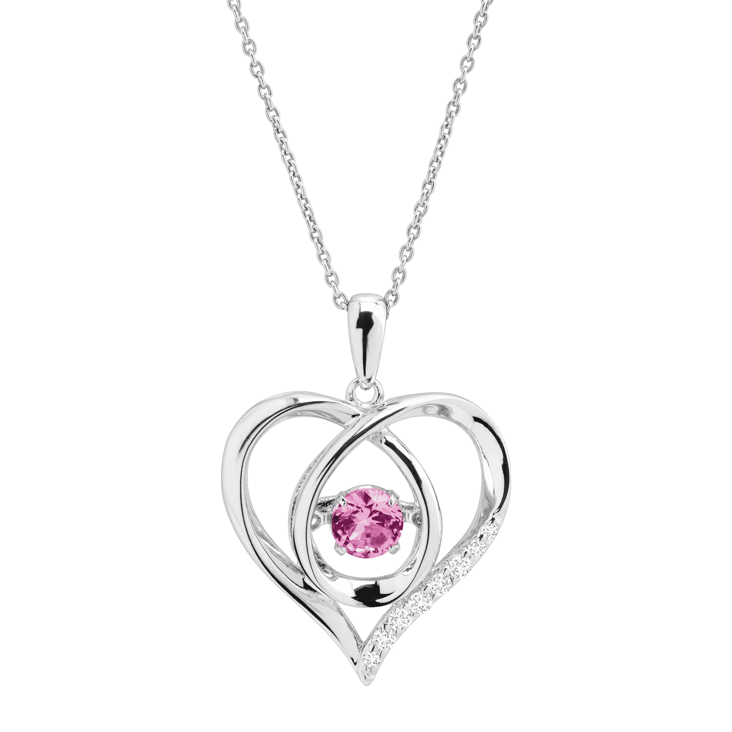 Finecraft Created Pink Sapphire Heart Pendant With CZ in Sterling ...