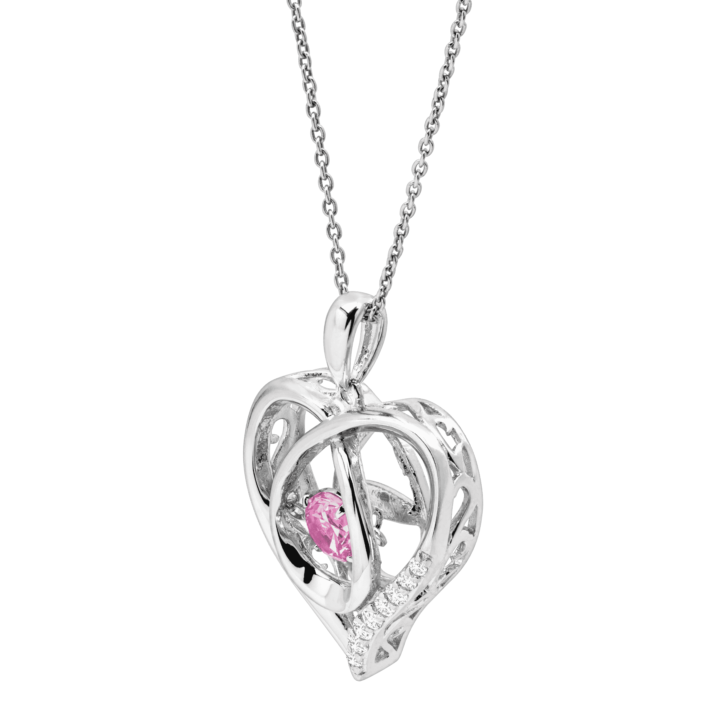 Finecraft Created Pink Sapphire Heart Pendant With CZ in Sterling ...