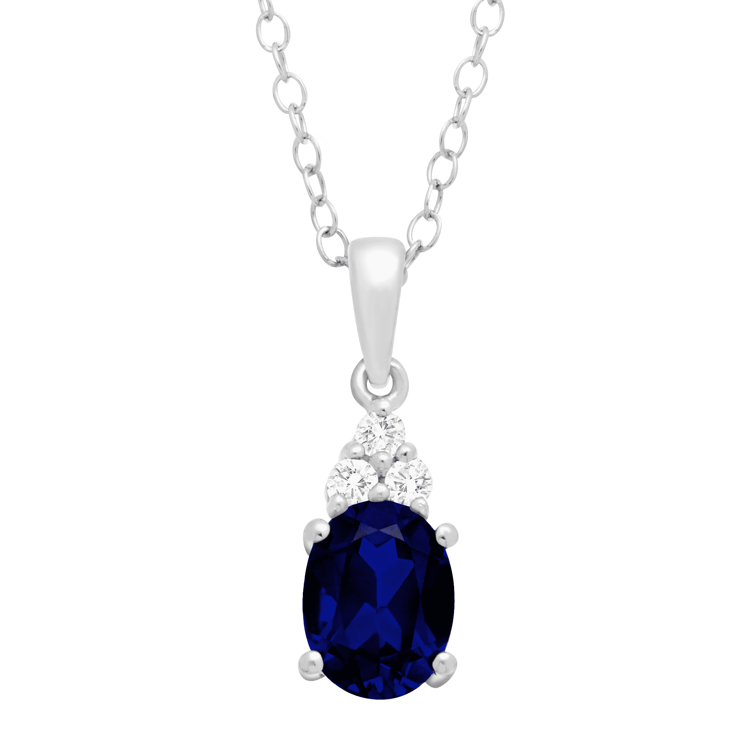 Finecraft Created Blue Sapphire & Natural White Topaz Oval Pendant in ...