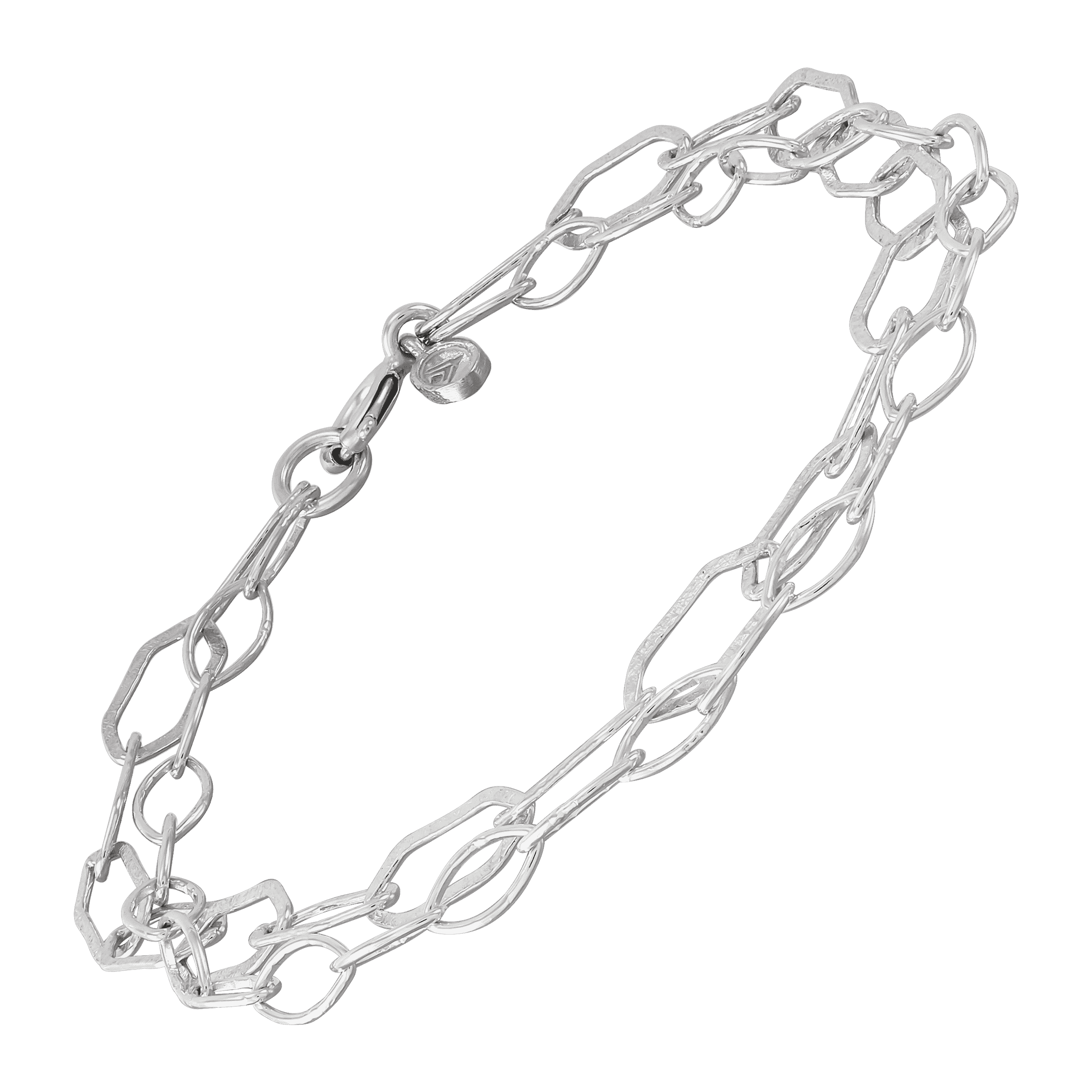 Sterling Silver Hammered Link Bracelet | Bronze Cross & Heart Charms 7.5 (Average)