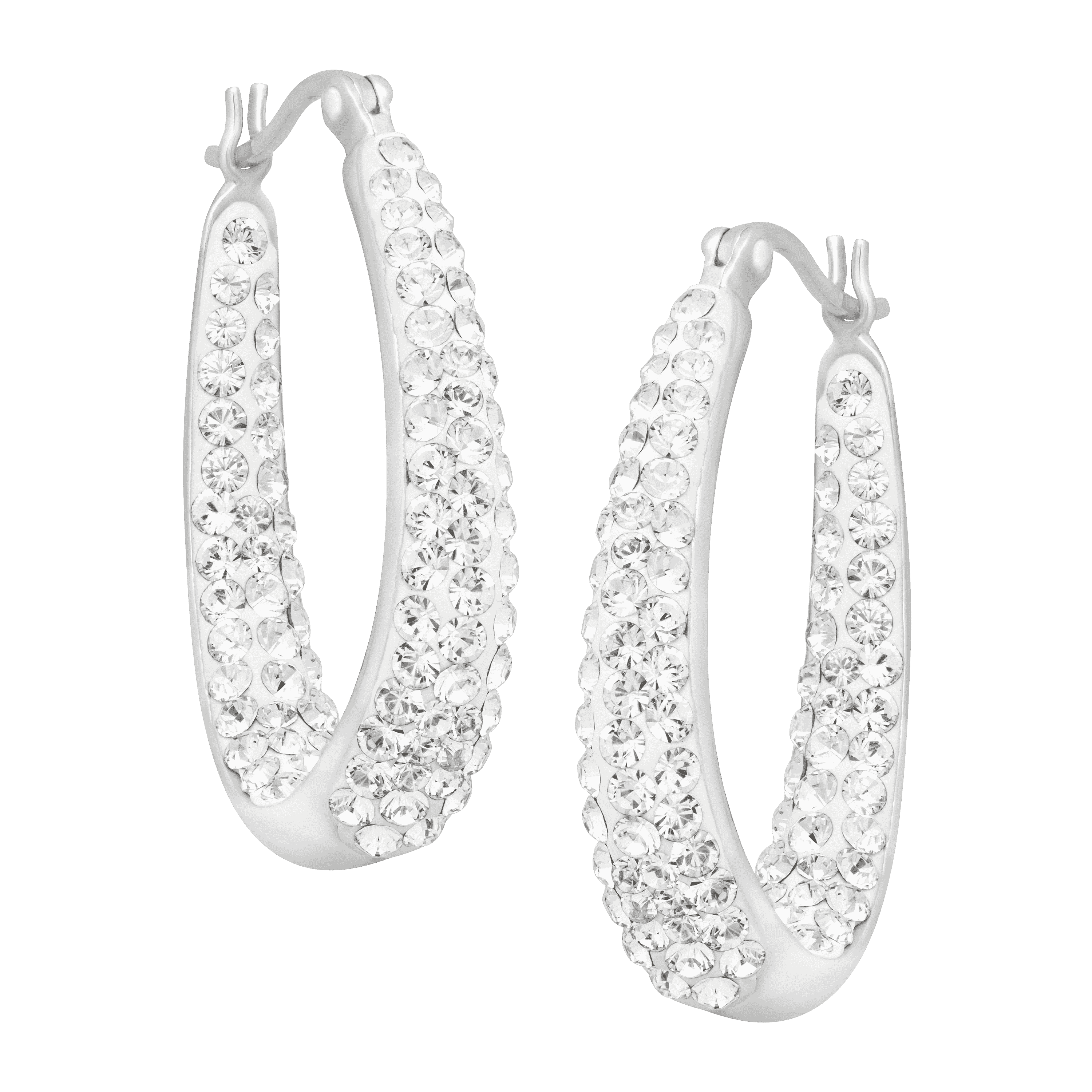 Crystaluxe Oval Hoop Earrings With White Crystals In Sterling Silver Ebay