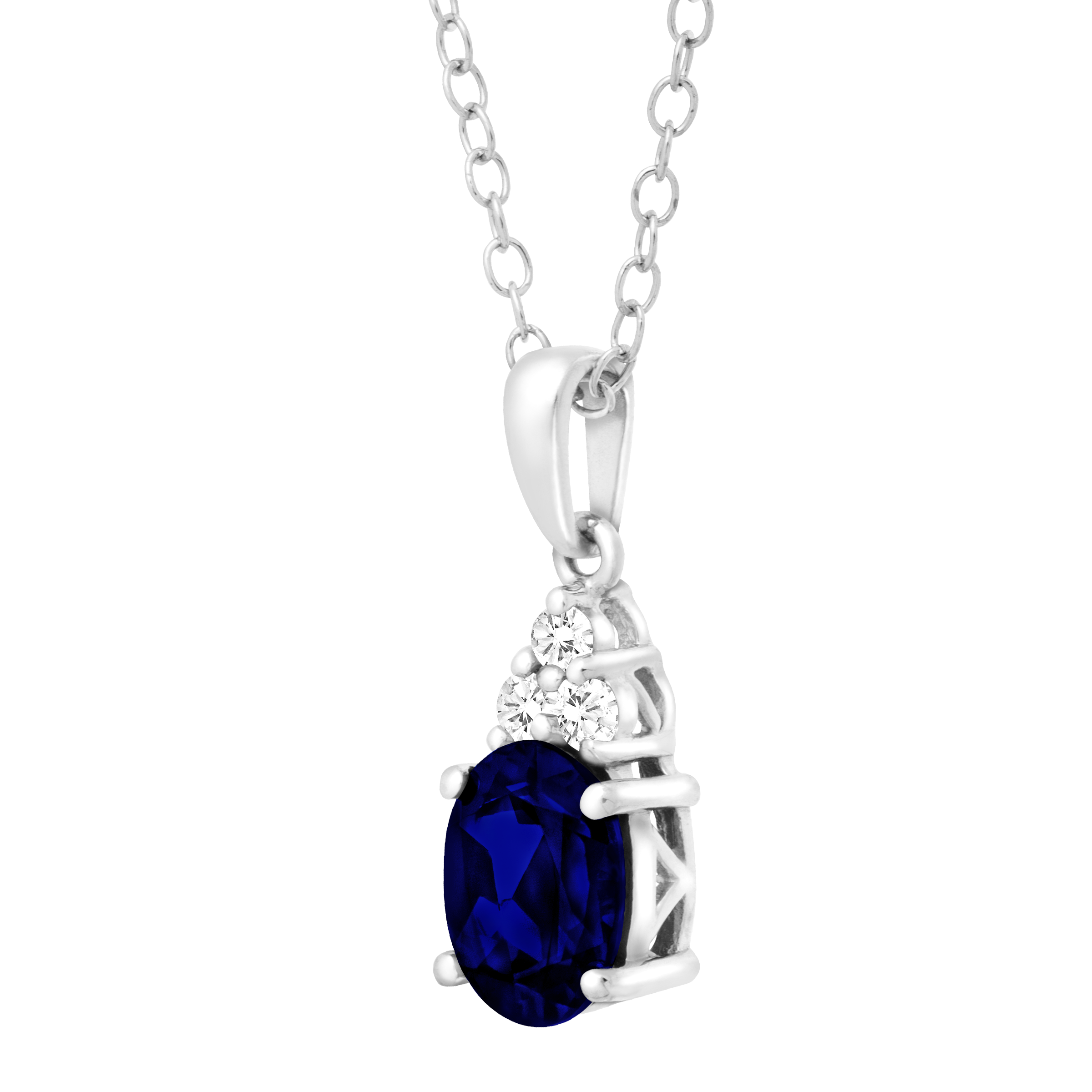 Finecraft Created Blue Sapphire & Natural White Topaz Oval Pendant in ...